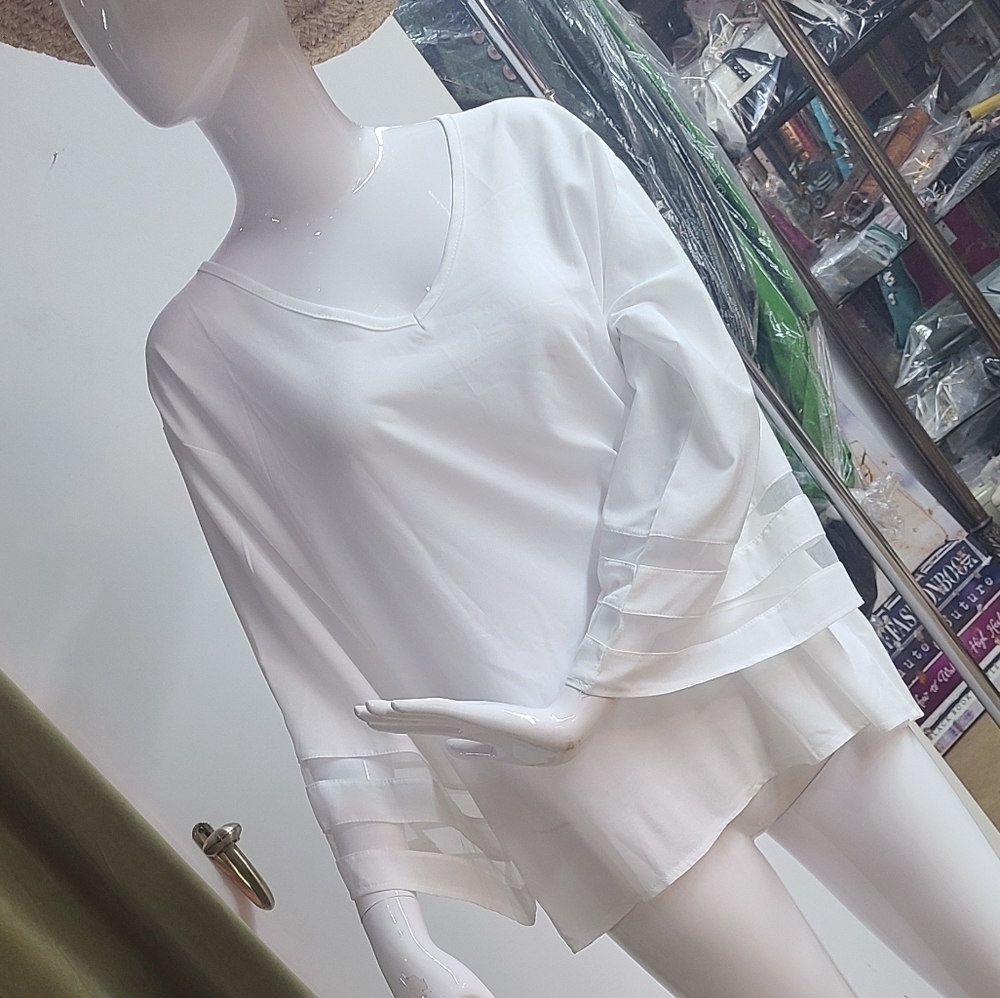 White Top with Striped Open Sleeves